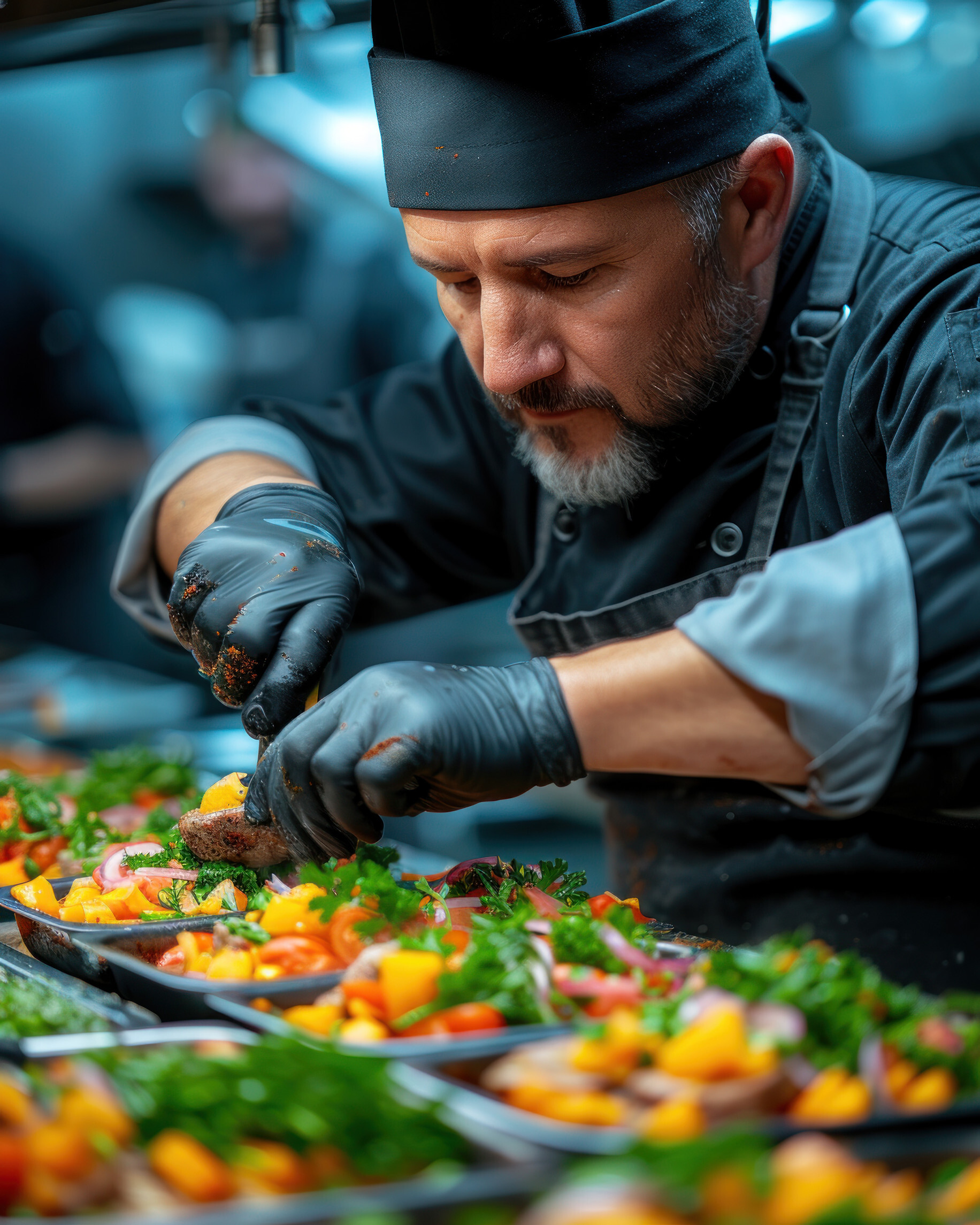 A Denver chef artfully plating a dish featuring fresh, local Colorado ingredients